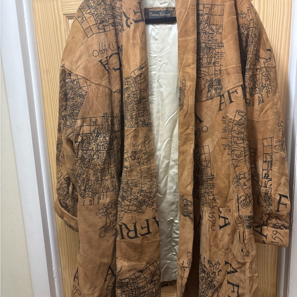 Brown Leather Graffiti Print Jacket
